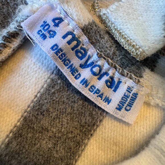 Mayoral Gray Stripe 3D Bow Dress Girls Size 4 Long Sleeve - Picture 8 of 9